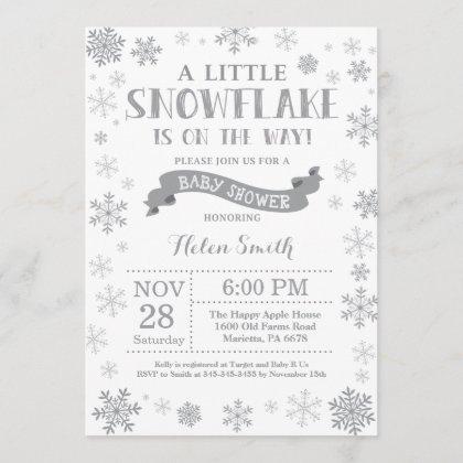 Winter Baby Shower Invitation Gray Snowflake