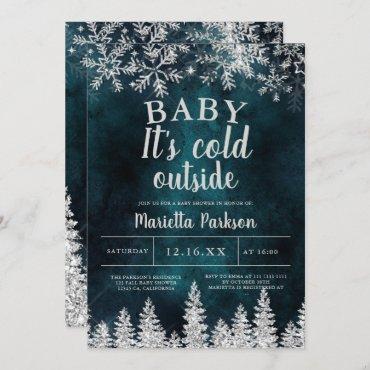 Winter Christmas silver snow pine baby shower Invitation