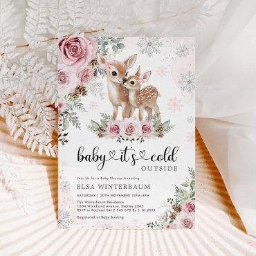 Winter Deer Pink Silver Floral Girl