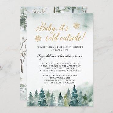 Winter Elegant Baby Shower Baby It's Cold Outside Invitation