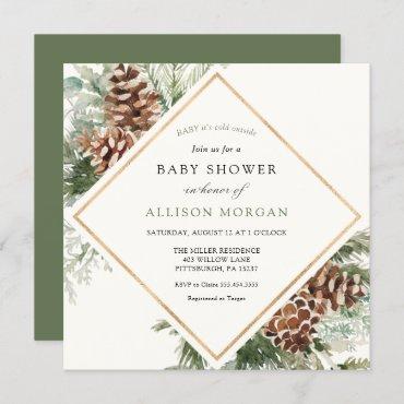 Winter Evergreen and Pine Baby Shower Invitation