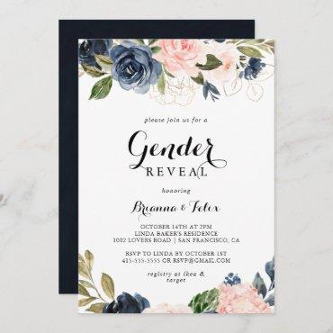 Winter Floral Calligraphy Gender Reveal Party Invitation