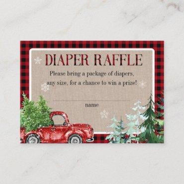 Winter Forest Red Truck Baby Shower Diaper Raffle Enclosure Card