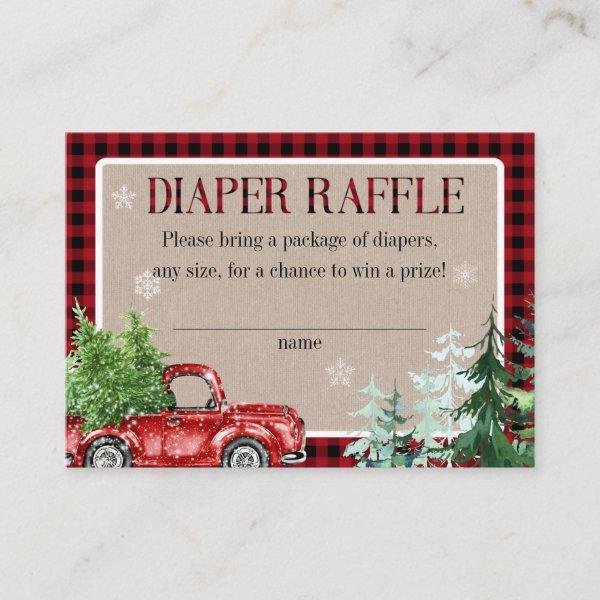 Winter Forest Red Truck Baby Shower Diaper Raffle Enclosure Card