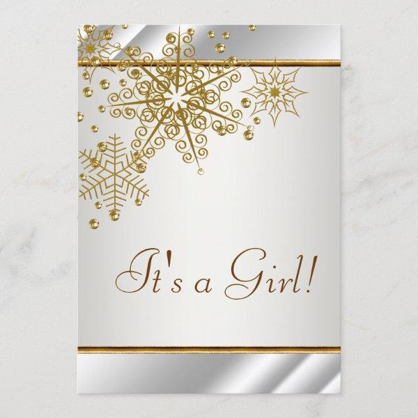 Winter Gold White Snowflakes Baby Girl Shower