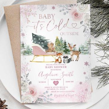 Winter Pastel Pink Snowflake Sleigh