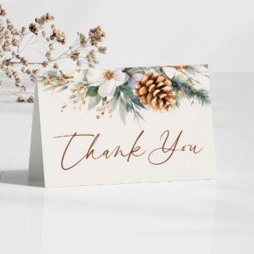 Winter Pine Tree Floral Baby Shower Thank You Card