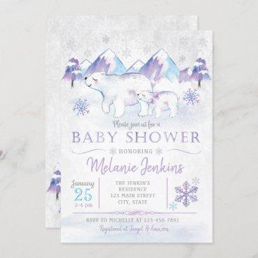 Winter Polar Bear Snowflake Baby Shower Invitation