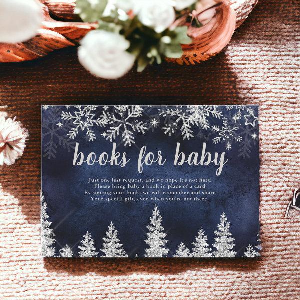 Winter silver snow pine navy books for baby enclosure card
