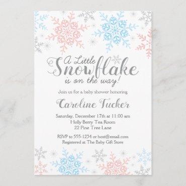 Winter Snowflakes Baby Shower Pink Blue Silver