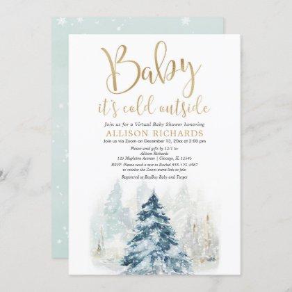 Winter virtual shower baby it's cold outside gold invitation