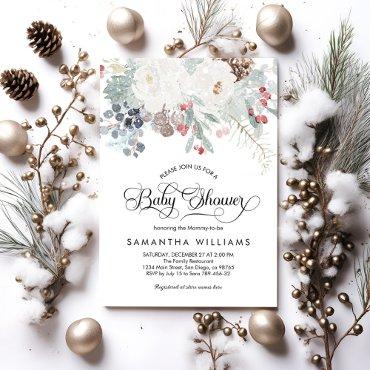 Winter watercolor floral in snow