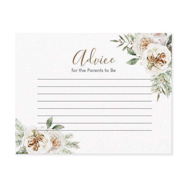Winter White Floral Baby Shower Advice Card