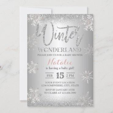 Winter Wonderland Silver Snowflakes Baby Shower Invitation