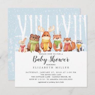 Winter Woodland Animals Baby Shower Invitation