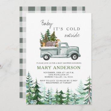 Winter Woodland Rustic Forest Animal Baby Shower Invitation