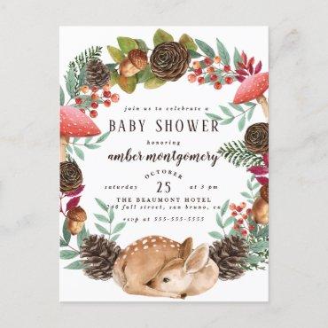 Winter Wreath & Baby Deer Woodland Baby Shower Invitation Postcard