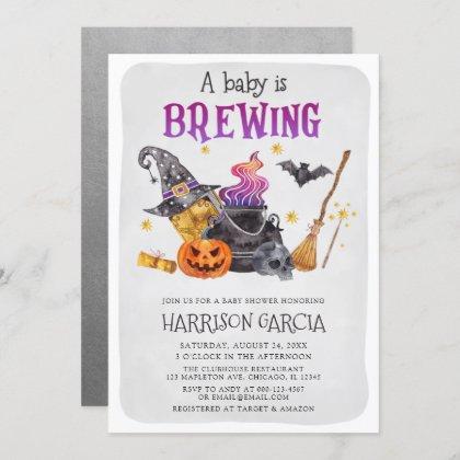 Witch A Baby Is Brewing Halloween Baby Shower Invitation
