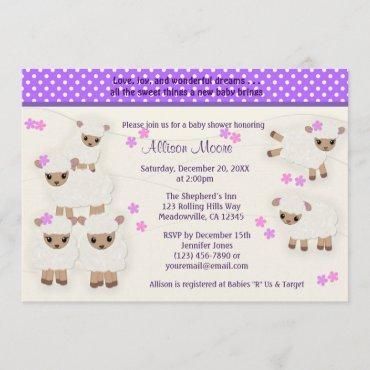 Wolly Sheeps LAMB Baby Shower invitation lavender