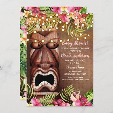 Wooden Hawaiian Tiki Luau Summer Baby Shower Invitation
