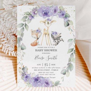 Woodland Animal Purple Floral Greenery