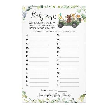 Woodland Animals Baby ABC Baby Shower Game Card Flyer