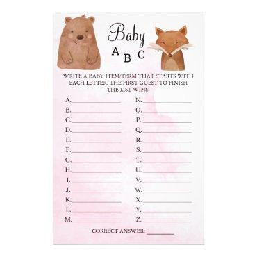 Woodland Animals Baby ABC Shower Game card Flyer