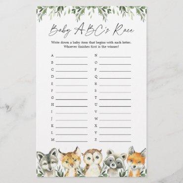 Woodland Animals Baby Shower ABC's Race Game