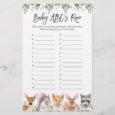Woodland Animals Baby Shower ABC's Race Game