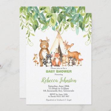 Woodland Animals Baby Shower Forest Greenery Boy Invitation