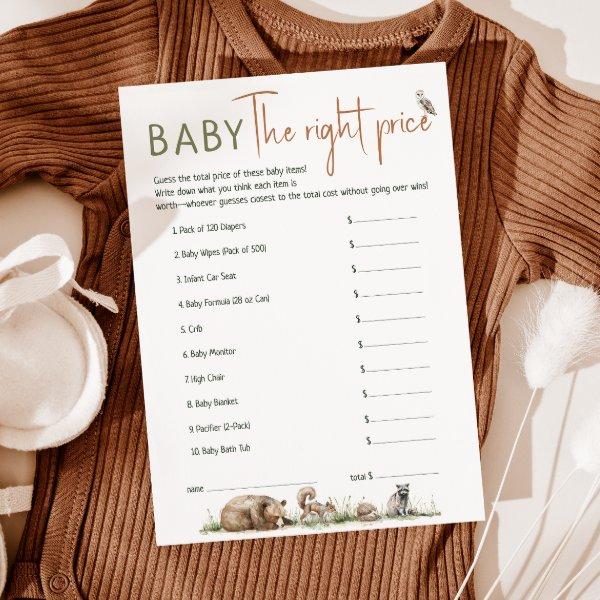 Woodland Animals Baby Shower The Right Price Card
