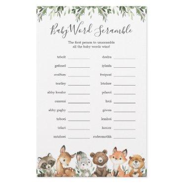 Woodland Animals Baby Shower Word Scramble Game