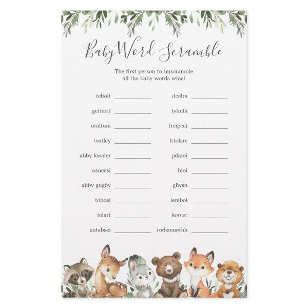 Woodland Animals Baby Shower Word Scramble Game