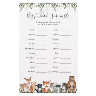 Woodland Animals Baby Shower Word Scramble Game