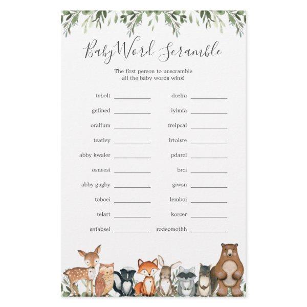 Woodland Animals Baby Shower Word Scramble Game