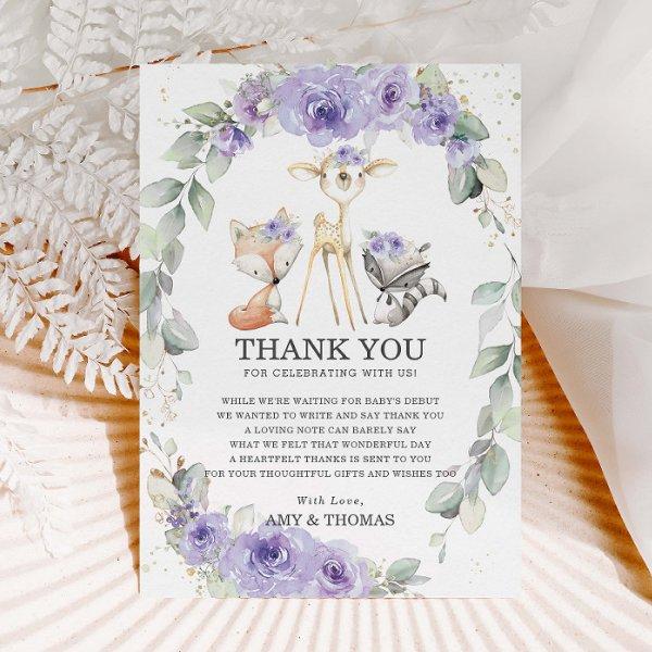 Woodland Animals Floral Baby Shower Thank You Card
