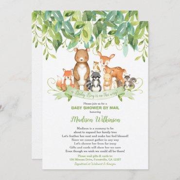Woodland Animals Virtual Baby Shower Mail Greenery Invitation