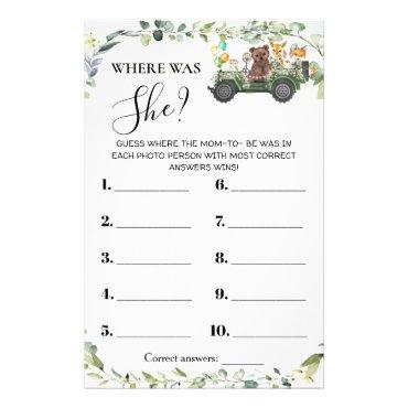Woodland Animals Where was Mom Shower Game Card Flyer