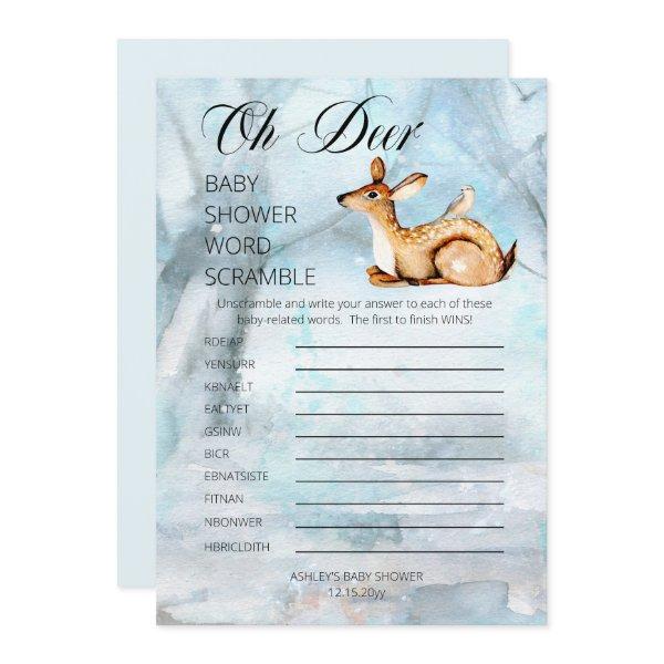 Woodland Animals Winter Baby Shower Word Scramble