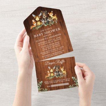 Woodland Animals Wood Baby Shower and Raffle All In One Invitation