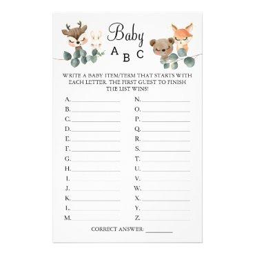 Woodland Baby ABC shower game card Flyer