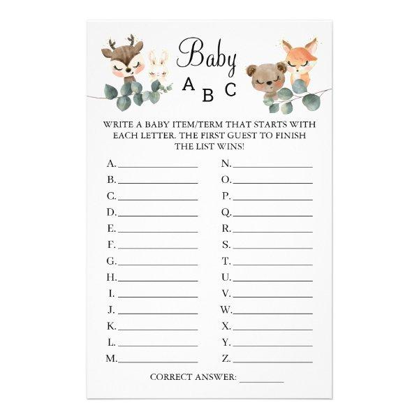 Woodland Baby ABC shower game card Flyer