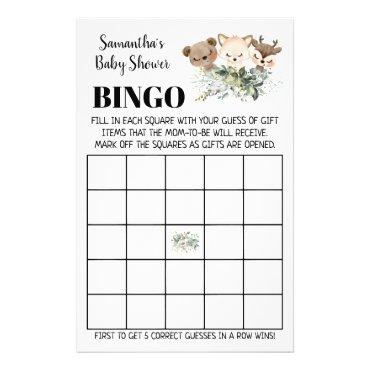 Woodland Baby Shower Bingo bilingual game card Flyer