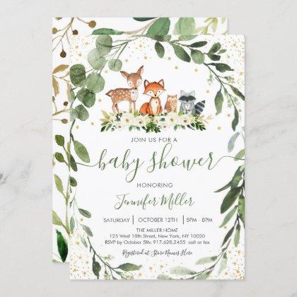 Woodland Baby Shower Greenery Forest Animal Invitation