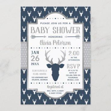 Woodland Baby Shower Invitation, Navy, Gray Invitation