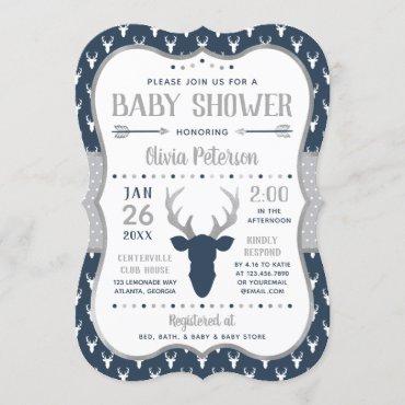 Woodland Baby Shower Invitation, Navy, Gray Invitation