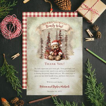Woodland Bear Bearly Wait Holiday Boy Baby Shower Thank You Card