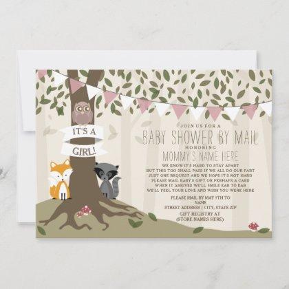 Woodland Creature Social Distance Pink Baby Shower Invitation