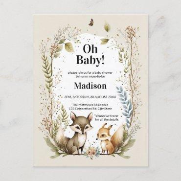 Woodland Creatures Baby Shower Invite Watercolor