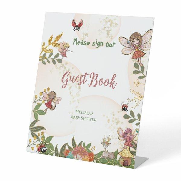 Woodland Enchanted Fairy Ladybug Guest Book  Pedestal Sign